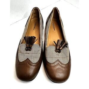 Comfortview Aster 44634 Brown Herringbone Tassel Flat Loafers Comfort 9.5W EUC